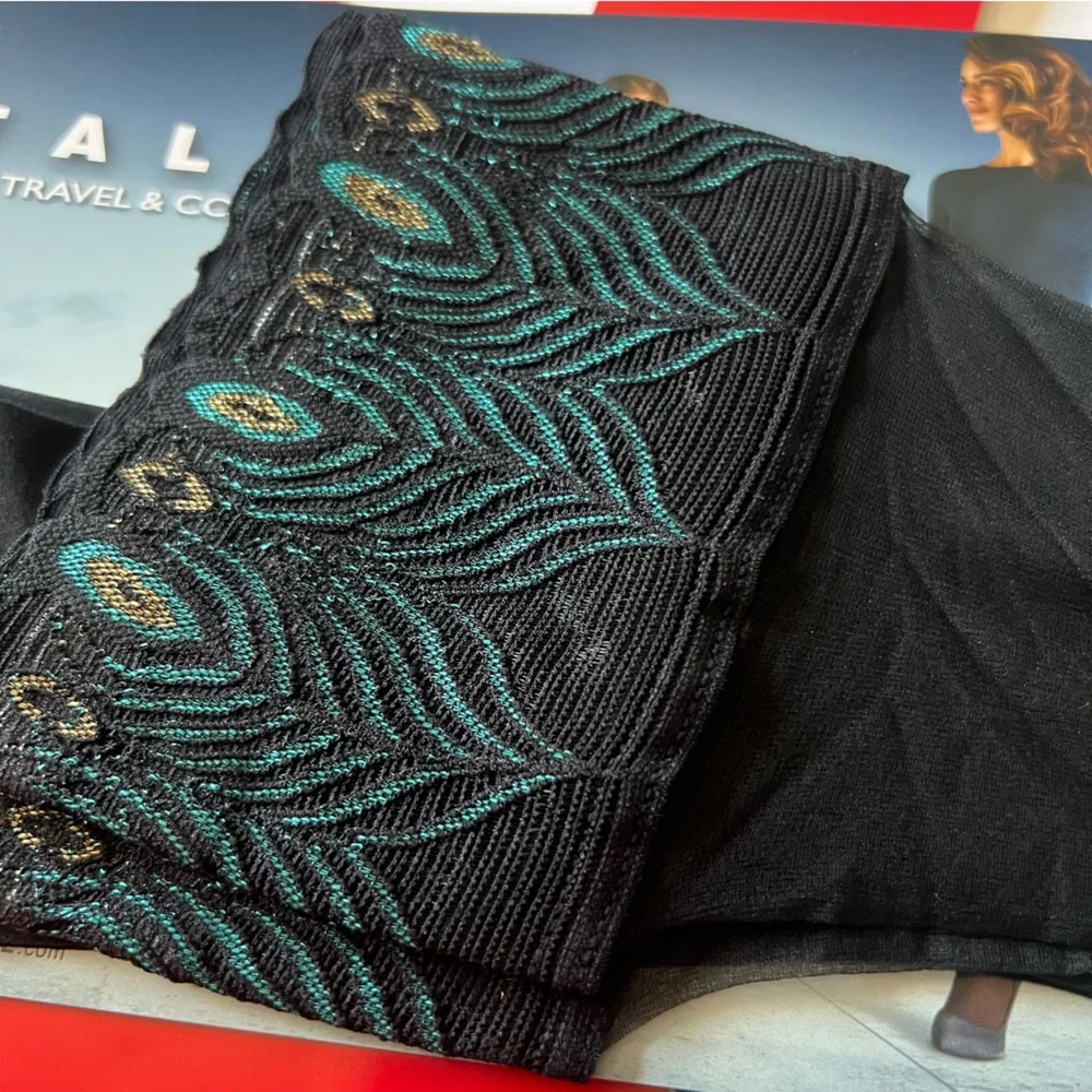 FALKE LUNELLE 8 STAY UPS THIGH HIGH  BLACK PEACOCK TOPS SIZE III - LARGE NWT